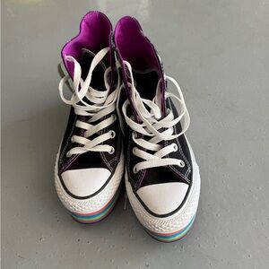 Converse Black High-Tops with Multicolor Sole